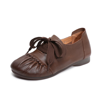 Women Retro Top Leather Closed Toe Lace-Up Flat Shoes