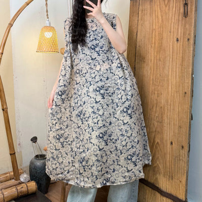 Women Retro Summer Digital Printed Round Neck Tank Dress