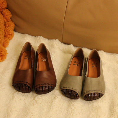 Women Casual Genuine Leather Shallow Square Toe Slip-Ons
