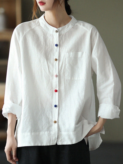 Loose Colorful Single-Breasted Casual Linen Shirts for Women