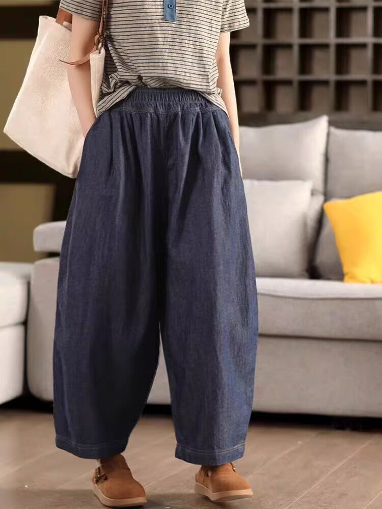 Retro Summer Linen Loose Elastic Waist Casual Harem Pants