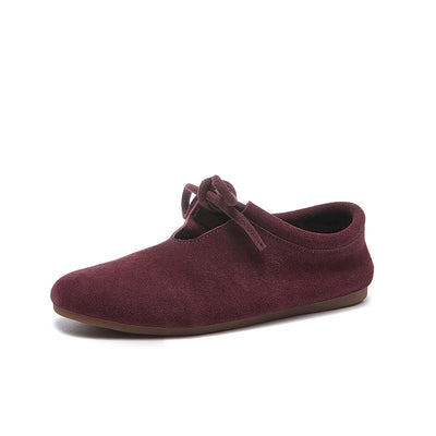 Babakud Women Genuine Leather Plus Size Lace Up Slip-Ons