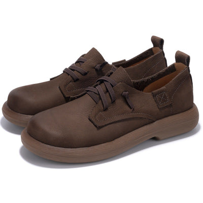 Women Retro Casual Leather Flats Soft Sole Cowhide Shoes