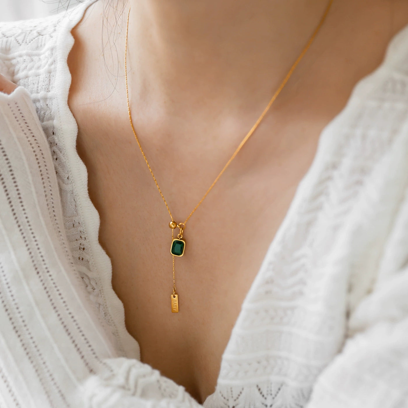 Babakud Women Elegant Green Crystal Gold Necklace