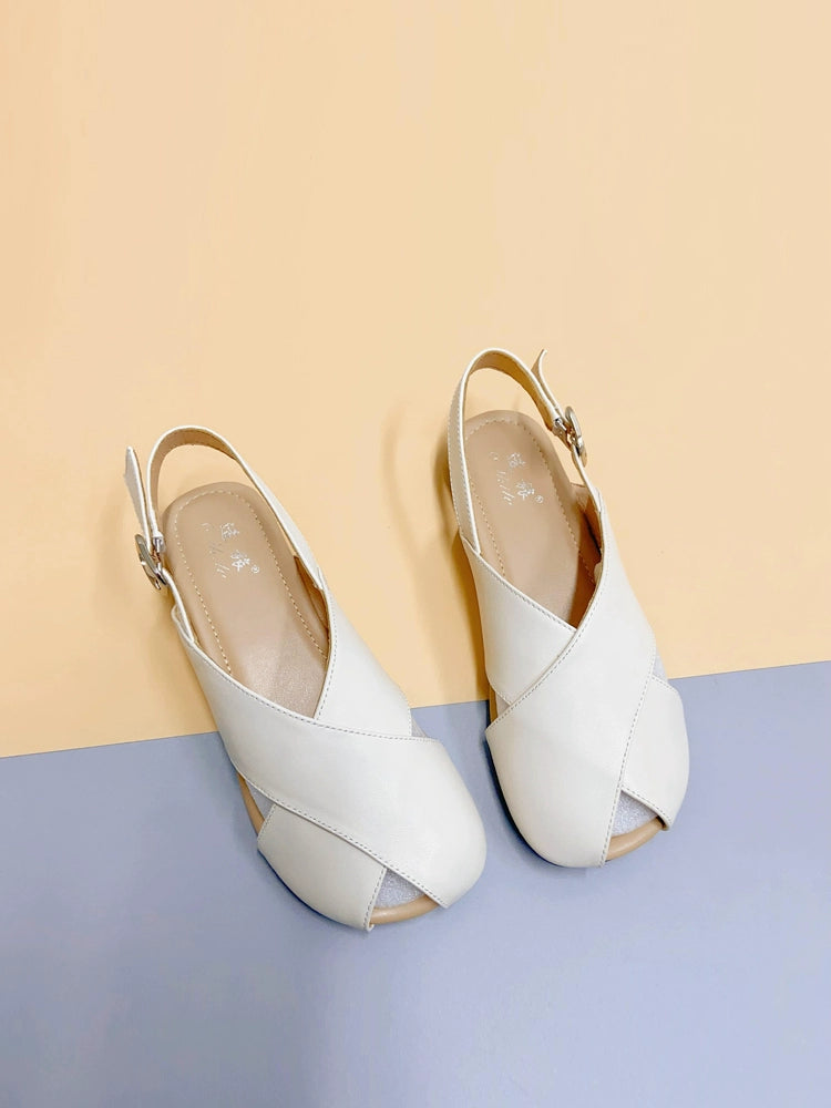 Summer Retro Leather Casual Wide Toe Cut Out Flat Sandals