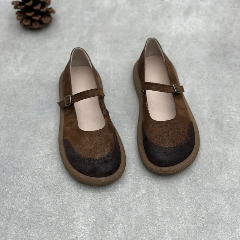 Women Retro Contrast Round Toe One-Strap Mary Jane Shoes