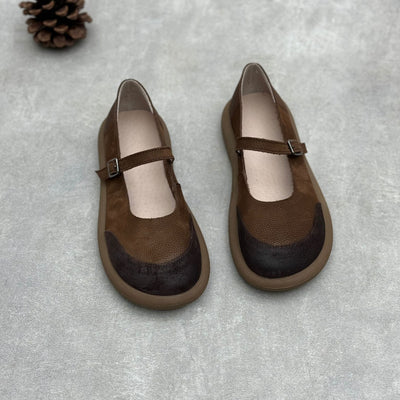 Women Retro Contrast Round Toe One-Strap Mary Jane Shoes