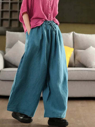 Babakud Retro Linen Washed Loose Lace Up Pants With Pocket
