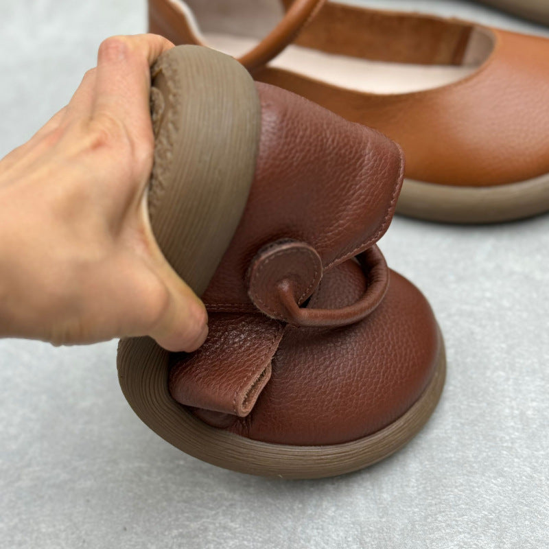 Women Retro Low Heel Soft Sole Mary Jane Leather Shoes