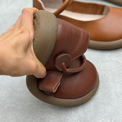 Women Retro Low Heel Soft Sole Mary Jane Leather Shoes