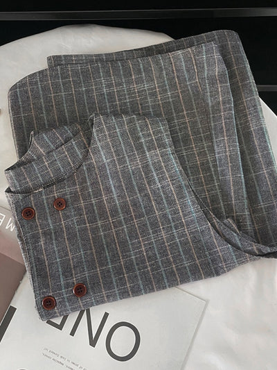 Fashion Retro Double-Breasted Plaid Linen Vests for Women