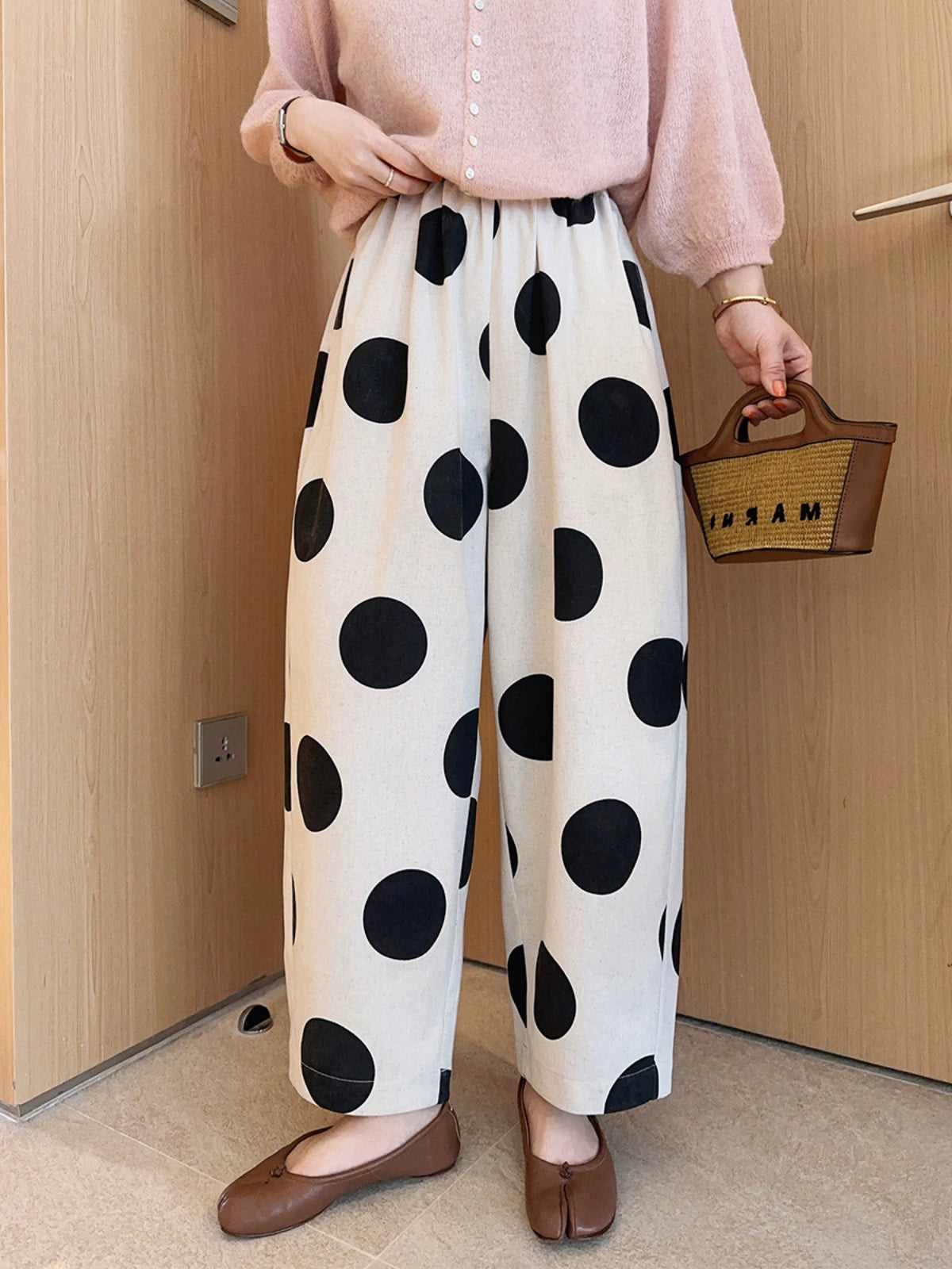 Women Cotton Linen Casual Everyday Loose Polka Dot Pants