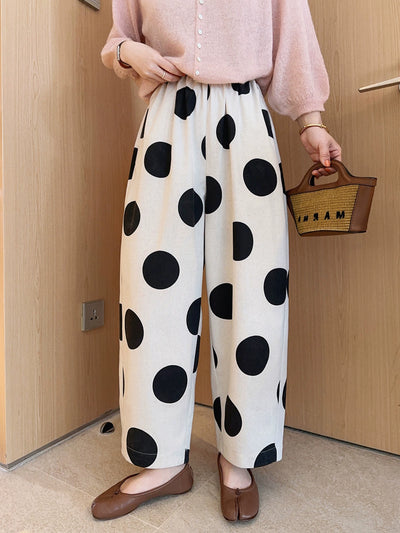Women Cotton Linen Casual Everyday Loose Polka Dot Pants