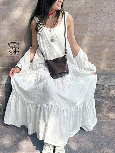 Summer Casual Cotton U-Neck Sleeveless Loose A-Line Dress