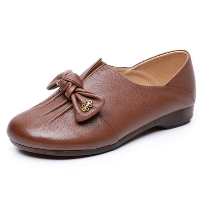 Spring Bowknot Soft-Soled Slip-On Shoes in Black and Brown
