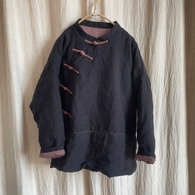Vintage Quilted Warm Patchwork Linen Cotton Jacket