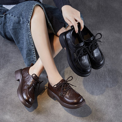 Top Leather Retro Round Toe Casual Lace-Up Loafer Shoes