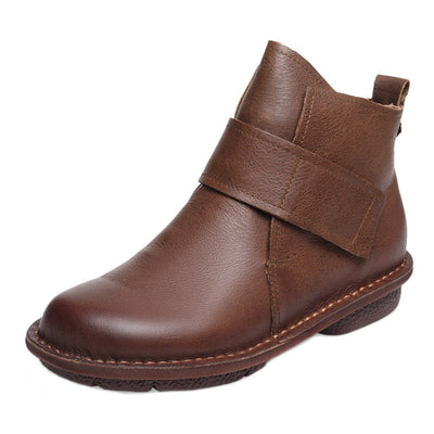 Women Minimalist Vintage Leather Velcro Soft Sole Short Boots