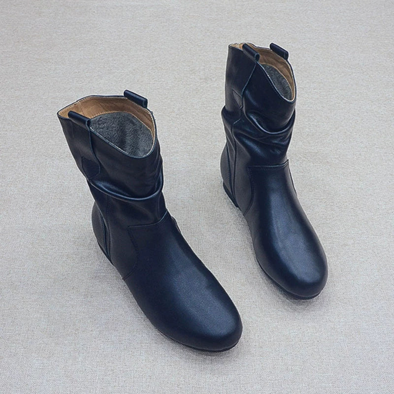 Winter Retro Leather Casual Pointd Toe Fleece-Lined Boots