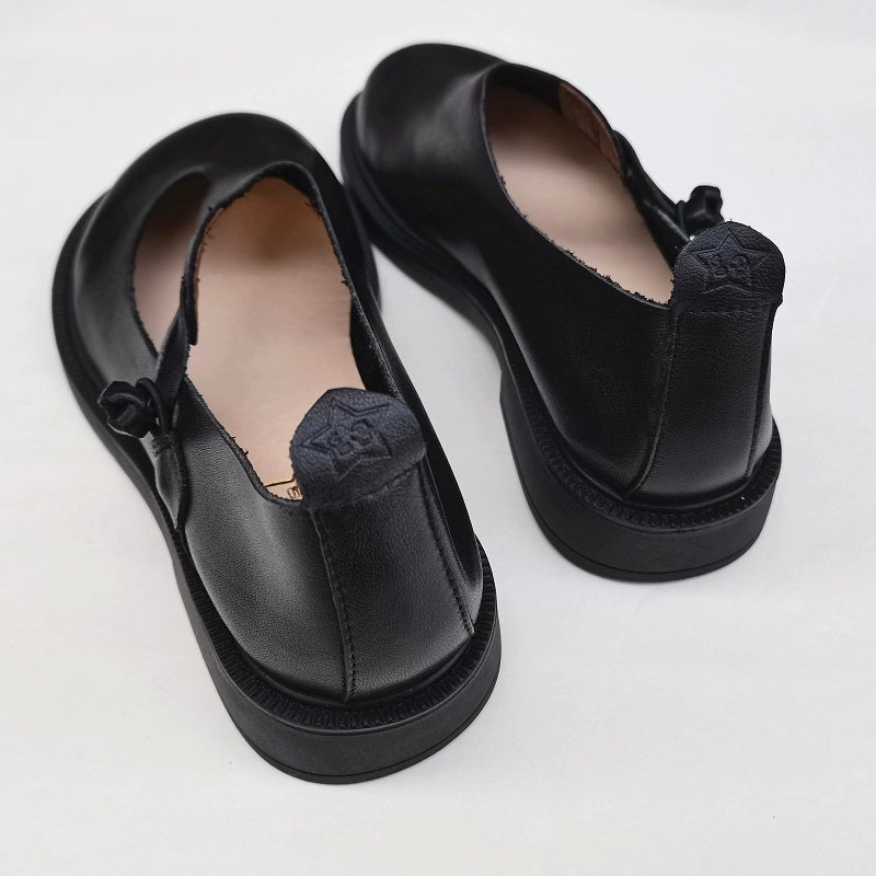 Spring Retro Leather Wide Round Toe Breathable Flats Shoes