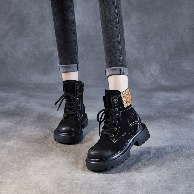 Lace-Up Trendy Retro Leather Martin Boots for Women