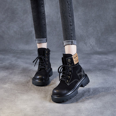 Lace-Up Trendy Retro Leather Martin Boots for Women