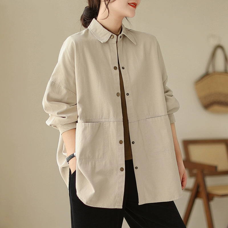 Retro Cotton Cool Casual Versatile Loose Solid Color Shirt