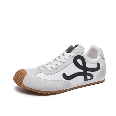 Women Sports Sheepskin Leather Patchwork Soft Sole Sneakers