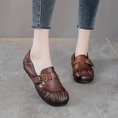 Babakud Women Spring Retro Genuine Leather Soft Sole Casual Flats