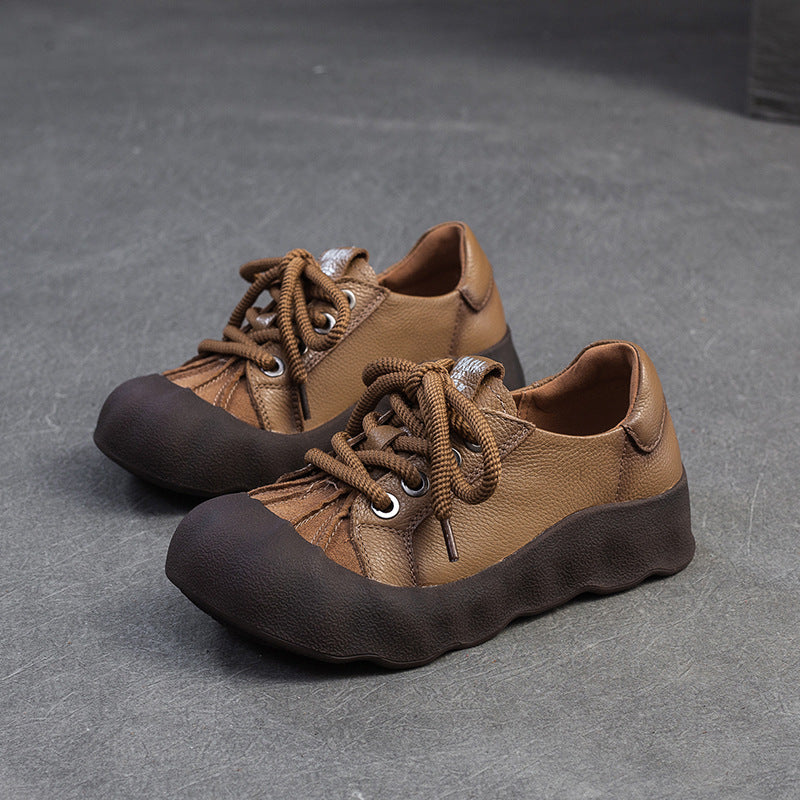 Women Retro Lightweight Lace-Up Suede Patchwork Casual Shoes