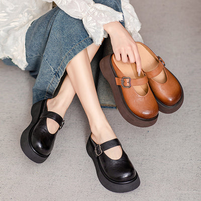 Ladies Genuine Leather Comfortable Platform Wedge Slippers