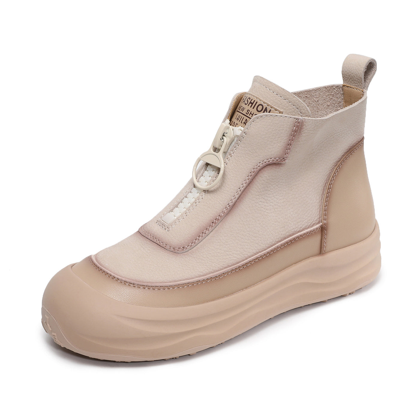 Women Autumn Leather Casual Platform Front Zipper Shoes