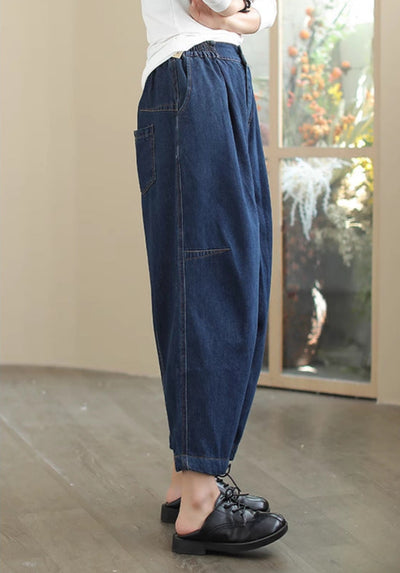 Women's Fashion Casual Elastic Waist Solid Color Harem Jeans
