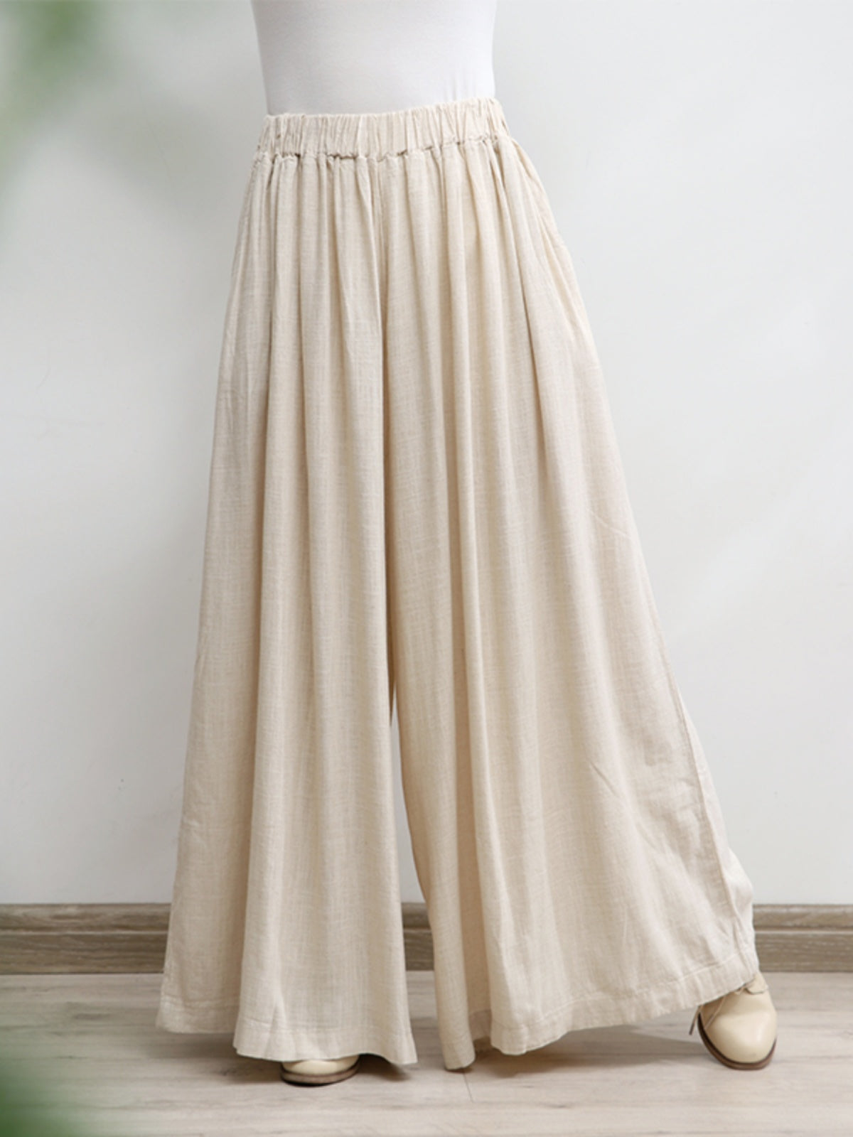 Women Linen Flowy High Elastic Waisted Wide-Leg Pants