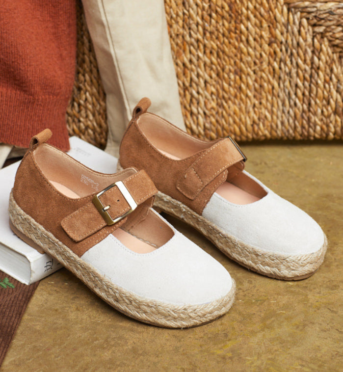 Women Casual Handmade Genuine Leather Buckle Soft Sole Flats