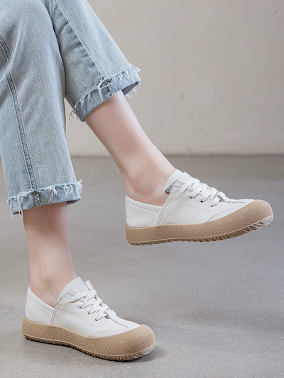 Summer Retro Leather Patchwork Round Toe Soft Sole Shoes