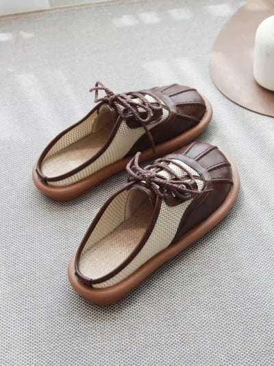 Summer Casual Leather Mesh Patchwork Slip-On Flat Shoes