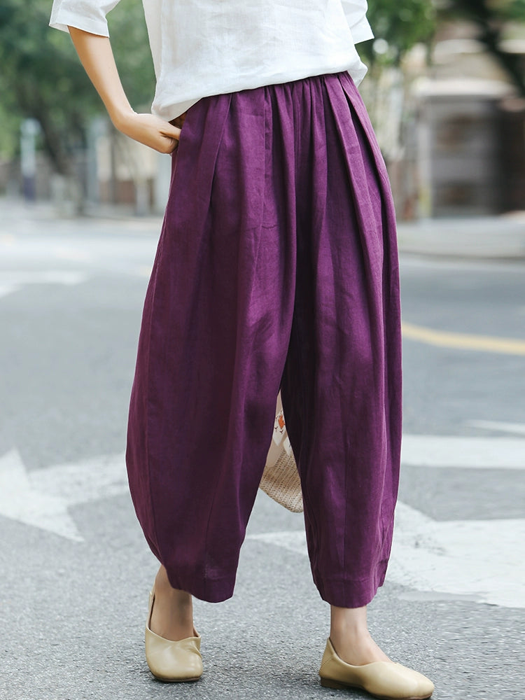 Autumn Retro Linen Casual Loose Versatile Cropped Pants
