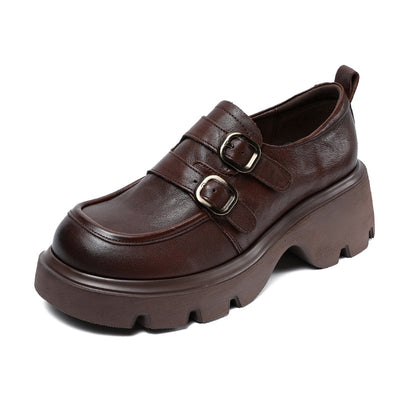 Babakud Women Spring Retro Chunky Loafers with Belt Buckle Design
