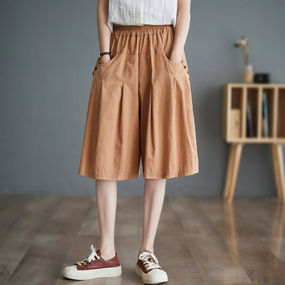 Babakud Summer Cotton Loose Elastic Waist Mid-Thigh Shorts