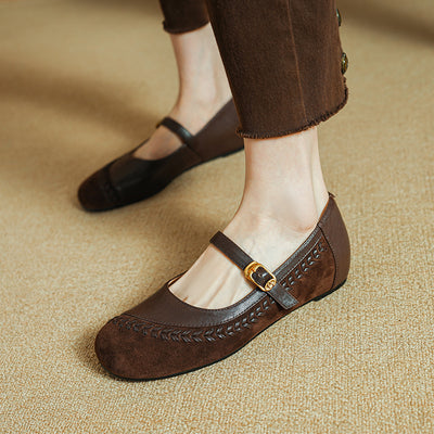 Retro Summer Leather Sueded Round Closed Toe One Straped Shoes