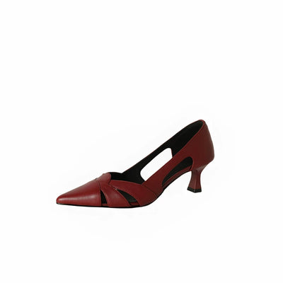 Elegant Sheepskin Leather Pointed Toe Cut Out High Heels