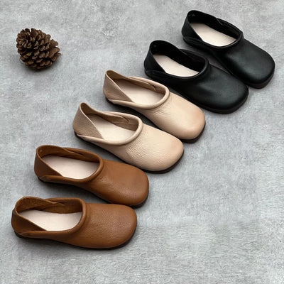 Ladies Retro Soft Leather Slip-On Flats with Rolled Edge