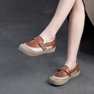 Women Spring Vintage Genuine Leather Flat Slip-On Shoes