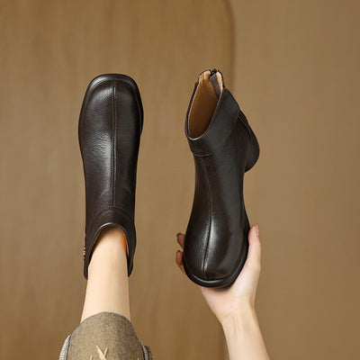 Autumn Vintage Elegant Sheepskin Leather Chunky Boots