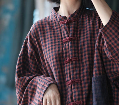 Women Casual Pockets Patchwork Plaid Cotton Shirt