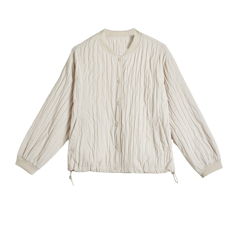 Women Button Up Stand Collar Crinkled Short Jackets