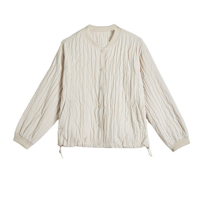 Women Button Up Stand Collar Crinkled Short Jackets
