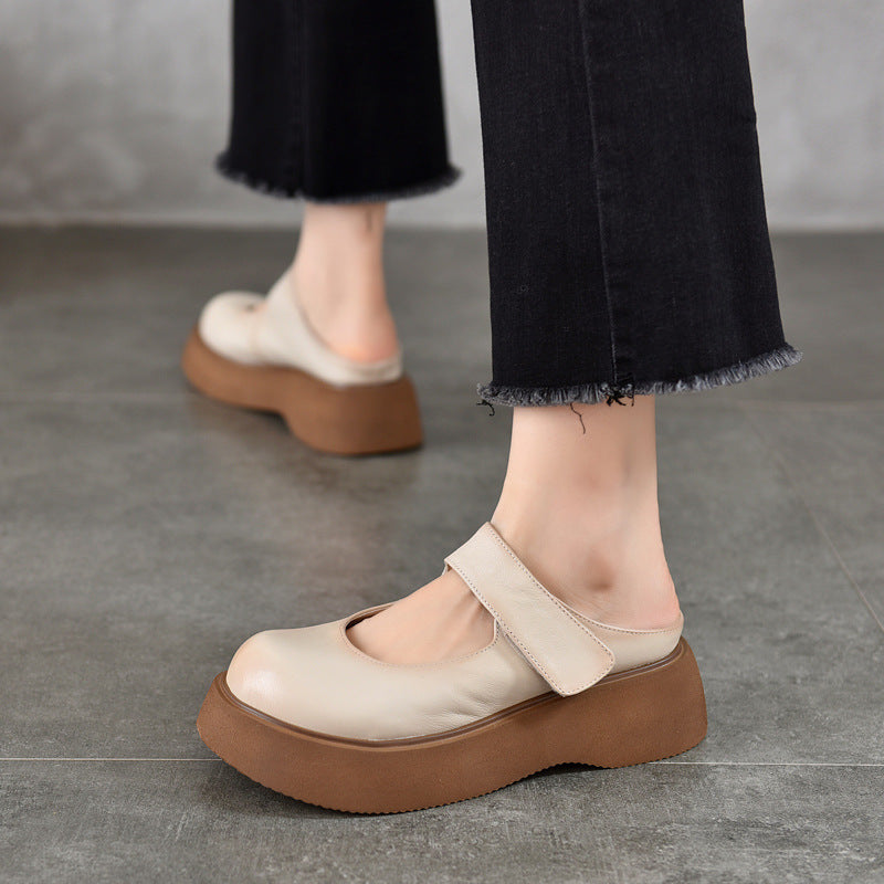 Summer Leather Closed Toe Soft Thick Sole Removable Floral Slippers