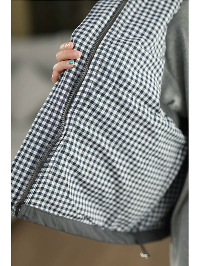 Women Casual Cool Stand Collar Sleeveless Lace-Up Plaid Jacket